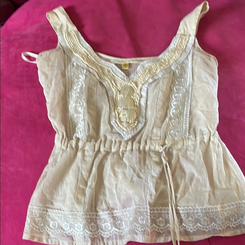 Cream Sleeveless Embroidered Top